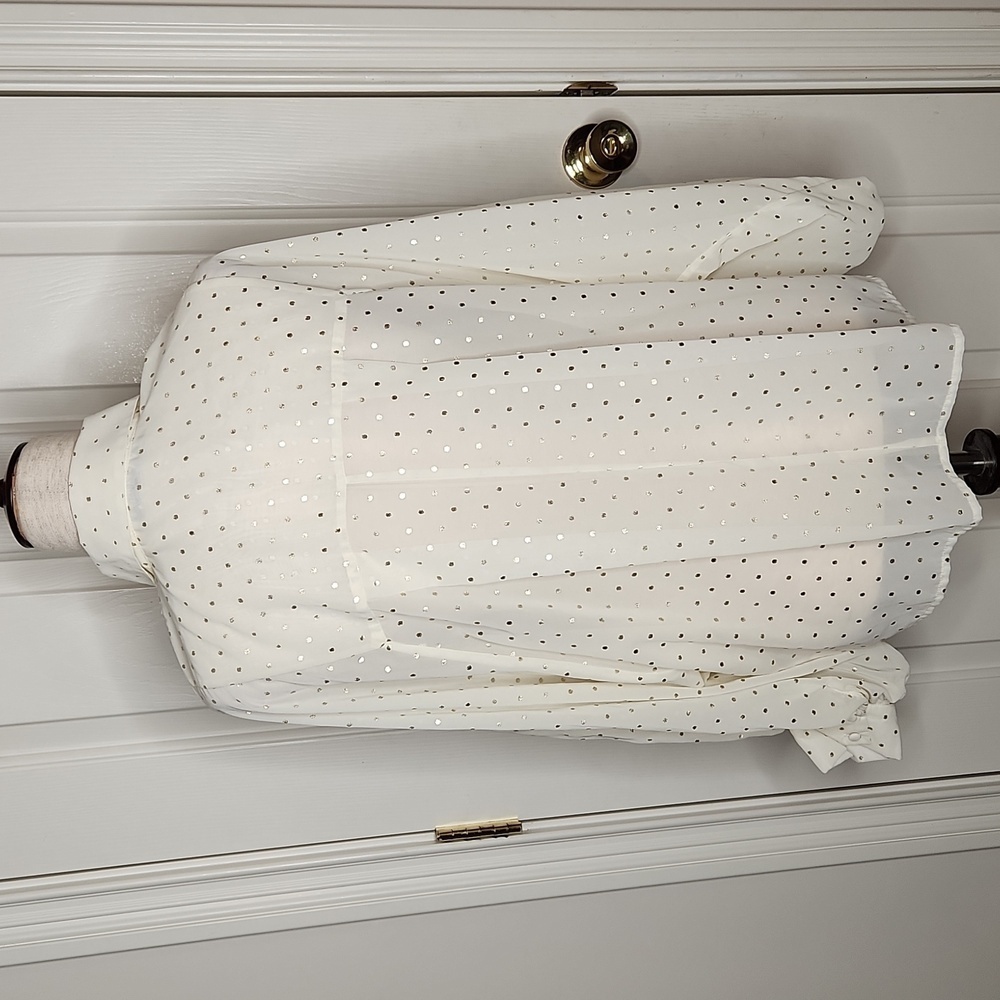 Zara Cream Ivory Gold Polka Dot Pleated Top Size S - Picture 7 of 12